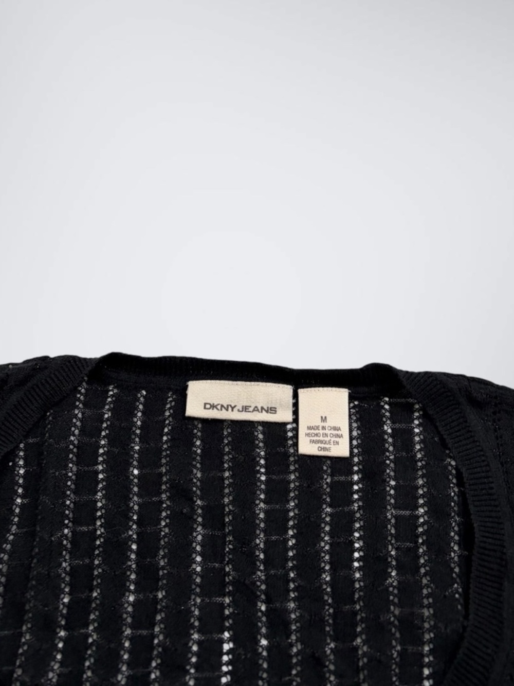 Vtg DKNY JEANS Black Pointelle Knit Babydoll Cardigan Top Y2K - Picture 6 of 7